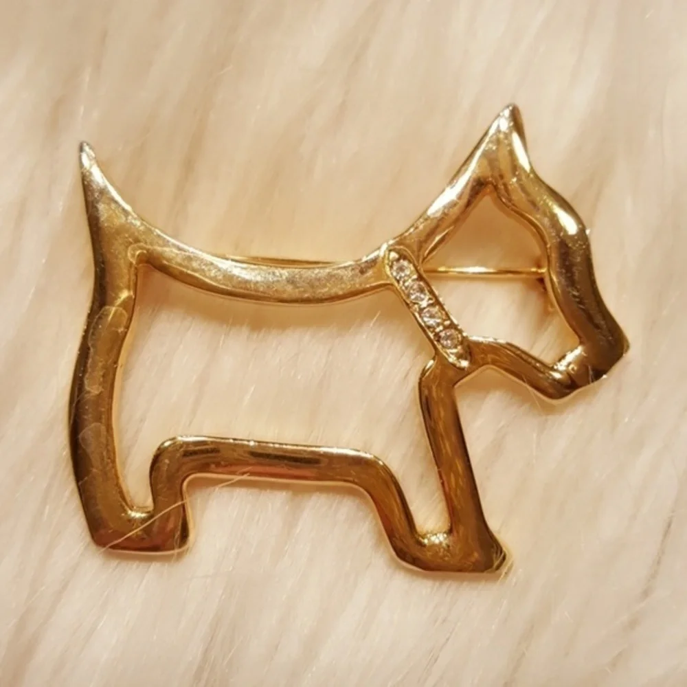 VTG‎ SCOTTY DOG WEARING CZ COLLAR BROOCH